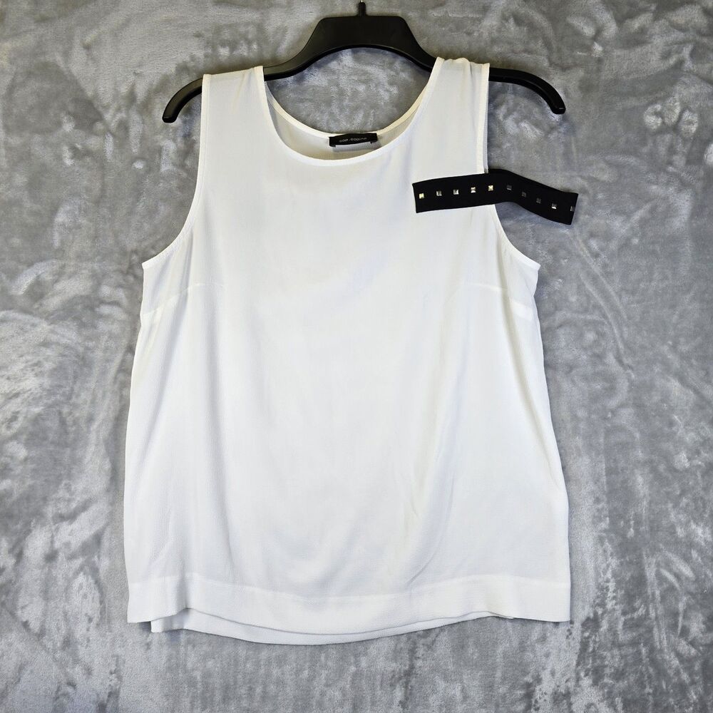 Cop. Copine Womens Agnes Sleeveless Top Blouse 38 White Black Metal Stud Detail